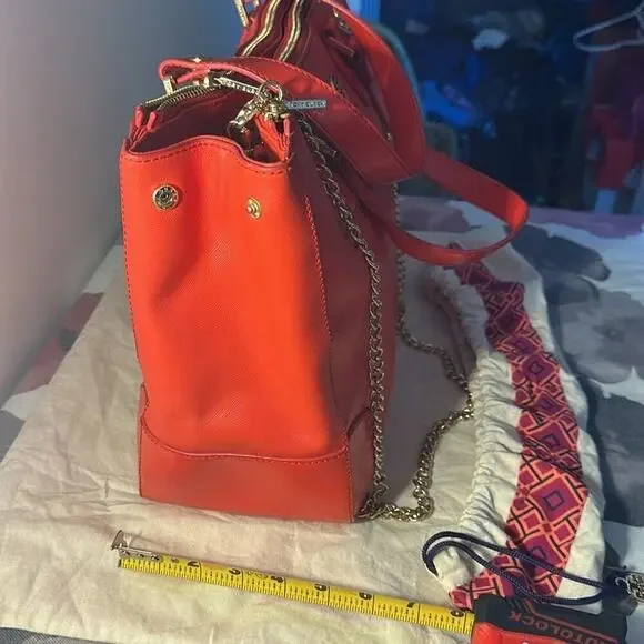 Tory Burch RED Robinson Double Zip Tote with cross body EUC - Picture 8 of 15